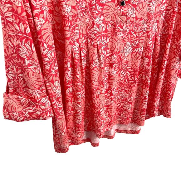 NEW NWT Kim Rogers Plus Size 1X Pink Stretchy Tropical Blouse Shirt Top Beach - Picture 7 of 10